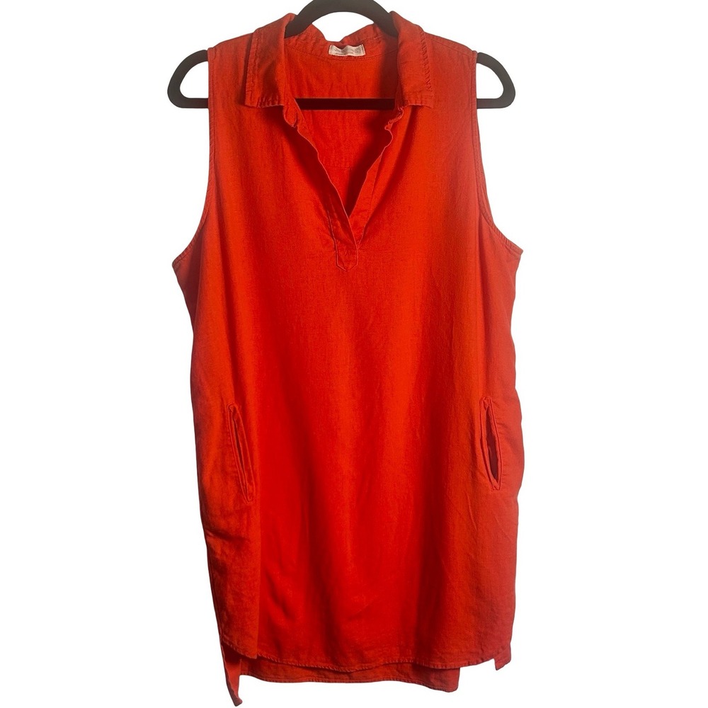 Just Living Linen Blend Sleeveless Shift Dress Size Large Orange V-Neck Beach